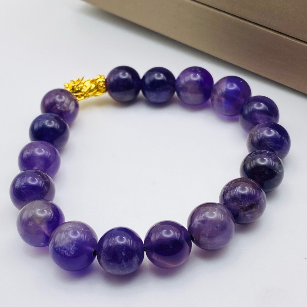 18k Piyao/Pixui Amethyst 10mm Elastic Bracelet